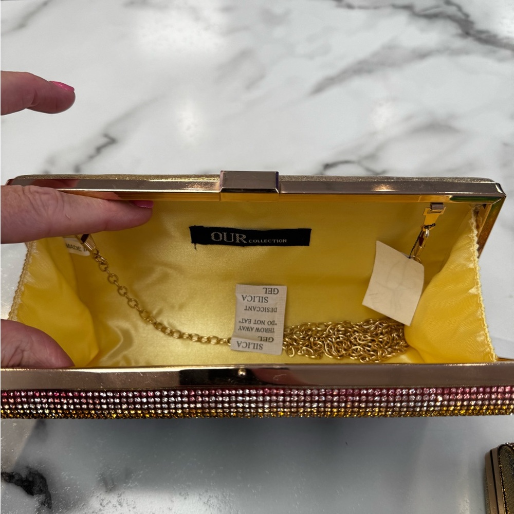 Multicolor Rhinestone 🌈  Clutch with Gold Chain - Picture 2 of 3